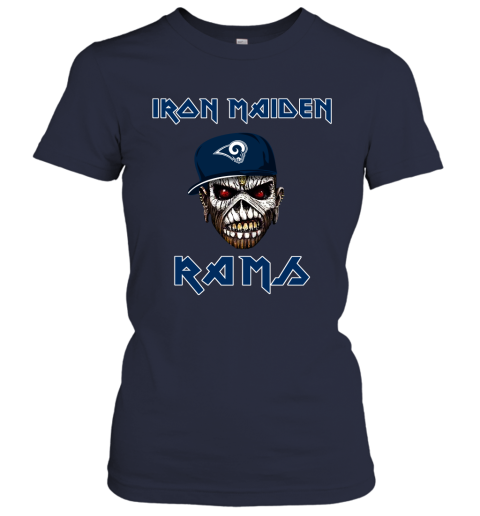 NFL Los Angeles Rams Iron Maiden Rock Band Music Football Sports j3ssTKpqWsT ladies t shirt 20 95 151514 front navy