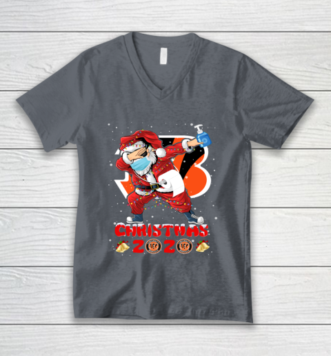 Cincinnati Bengals Funny Santa Claus Dabbing Christmas 2020 NFL V-Neck T-Shirt 4