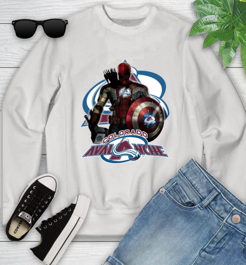 NHL Captain America Thor Spider Man Hawkeye Avengers Endgame Hockey Colorado Avalanche Youth Sweatshirt