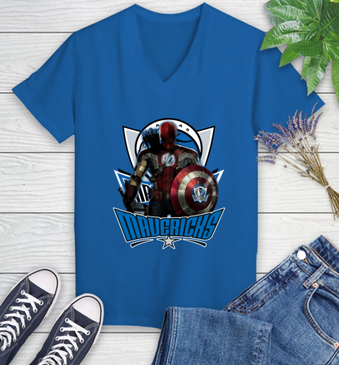 Dallas Mavericks NBA Basketball Captain America Thor Spider Man Hawkeye Avengers Women's V-Neck T-Shirt 10
