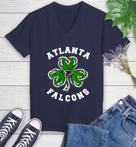 NFL Atlanta Falcons Three Leaf Clover St Patrick's Day Football Sports Women's V-Neck T-Shirt 12