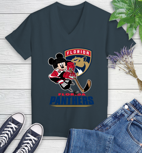 NHL Florida Panthers Mickey Mouse Disney Hockey T Shirt Women's V-Neck T-Shirt 8