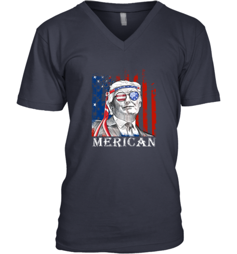 vjuw merica donald trump 4th of july american flag shirts v neck unisex 8 front navy