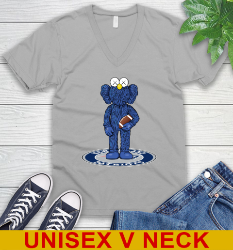 NFL Football New England Patriots Kaws Bff Blue Figure Shirt V-Neck T-Shirt 4