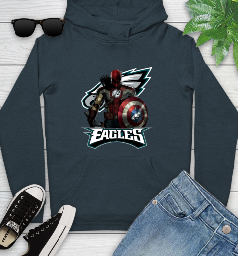 NFL Captain America Thor Spider Man Hawkeye Avengers Endgame Football Philadelphia Eagles Youth Hoodie 8