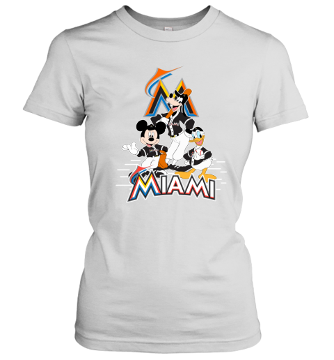 Miami Marlins Mickey Donald And Goofy Baseball Women's T-Shirt