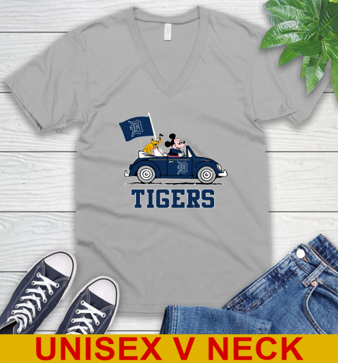 MLB Baseball Detroit Tigers Pluto Mickey Driving Disney Shirt V-Neck T-Shirt 4