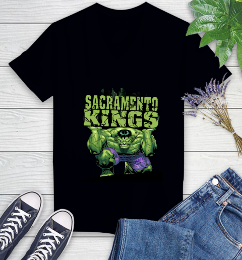Sacramento Kings NBA Basketball Incredible Hulk Marvel Avengers Sports Women's V-Neck T-Shirt 2