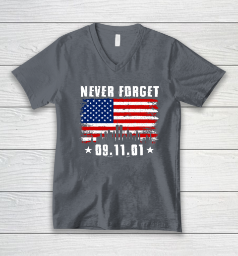 Never Forget September 11 2001 Memorial Day American Flag V-Neck T-Shirt 3