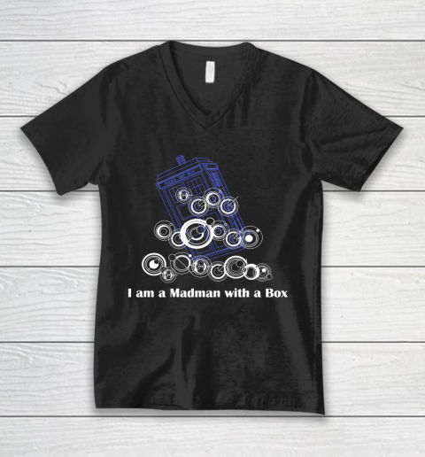 Doctor Who Shirt I am a Madman with a Box  Timelord Writing V-Neck T-Shirt