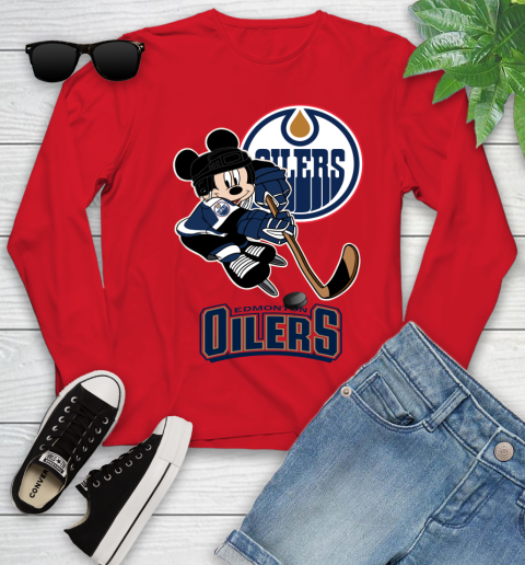 NHL Edmonton Oilers Mickey Mouse Disney Hockey T Shirt Youth Long Sleeve 11