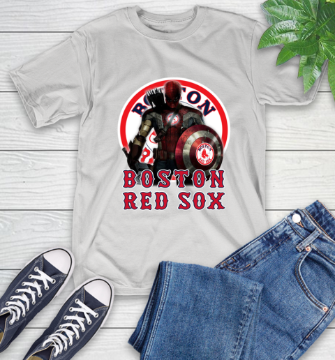 MLB Captain America Thor Spider Man Hawkeye Avengers Endgame Baseball Boston Red Sox T-Shirt
