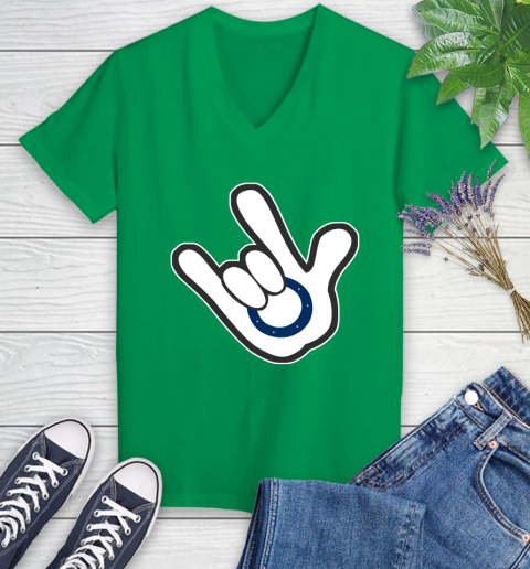 Indianapolis Colts NFL Football Mickey Rock Hand Disney Women's V-Neck T-Shirt 5