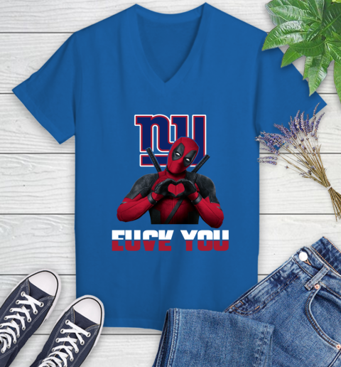 NHL New York Giants Deadpool Love You Fuck You Football Sports Women's V-Neck T-Shirt 10