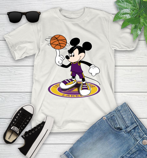 NBA Basketball Los Angeles Lakers Cheerful Mickey Disney Shirt Youth T-Shirt 2