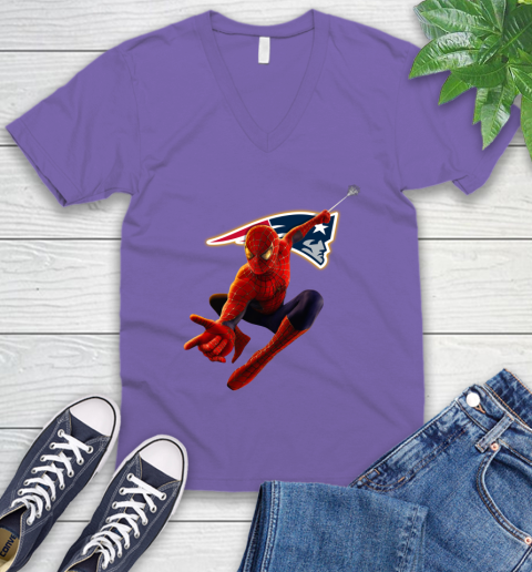 NFL Spider Man Avengers Endgame Football New England Patriots V-Neck T-Shirt 9