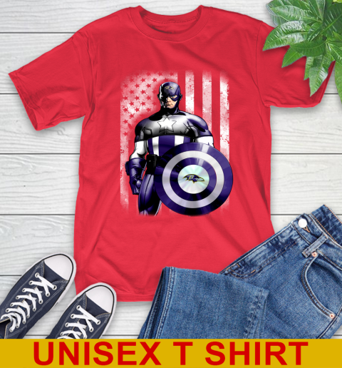 Baltimore Ravens NFL Football Captain America Marvel Avengers American Flag Shirt T-Shirt 12