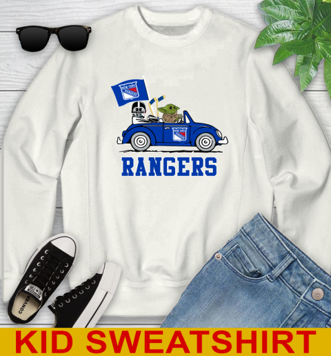 NHL Hockey New York Rangers Darth Vader Baby Yoda Driving Star Wars Shirt Youth Sweatshirt