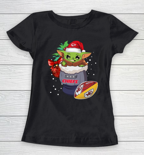 Kansas City Chiefs Christmas Baby Yoda Star Wars Funny Happy NFL Women's T-Shirt 2