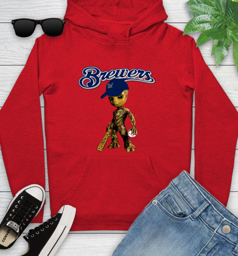 MLB Milwaukee Brewers Groot Guardians Of The Galaxy Baseball Youth Hoodie 11