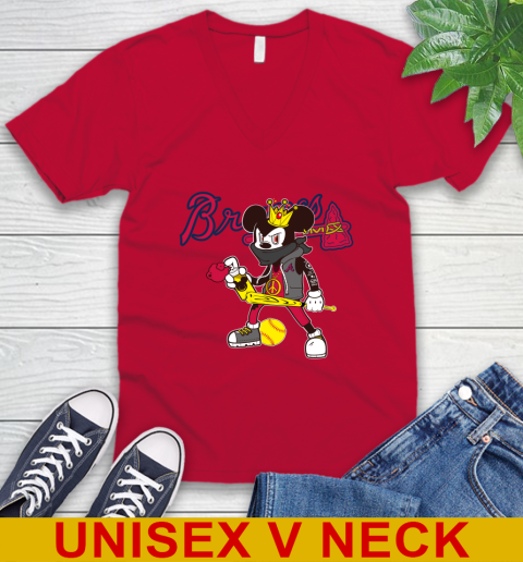 Atlanta Braves MLB Baseball Mickey Peace Sign Sports V-Neck T-Shirt 7