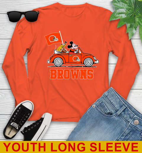 NFL Football Cleveland Browns Pluto Mickey Driving Disney Shirt Youth Long Sleeve 4