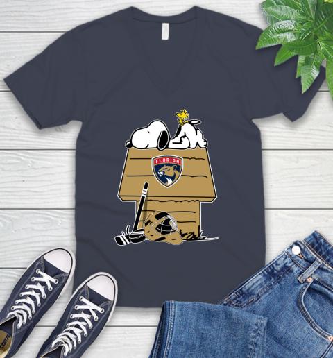 Florida Panthers NHL Hockey Snoopy Woodstock The Peanuts Movie V-Neck T-Shirt 9