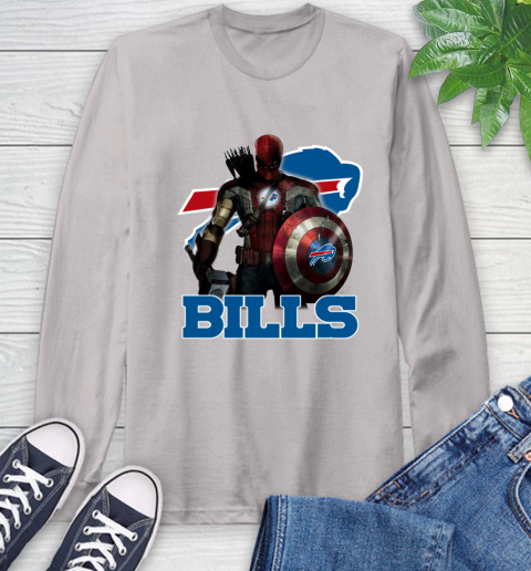 NFL Captain America Thor Spider Man Hawkeye Avengers Endgame Football Buffalo Bills Long Sleeve T-Shirt 12