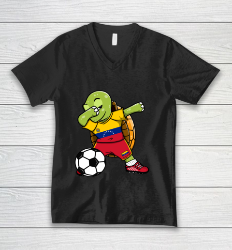 Dabbing Turtle Venezuela Soccer Fans Jersey Flag Football V-Neck T-Shirt