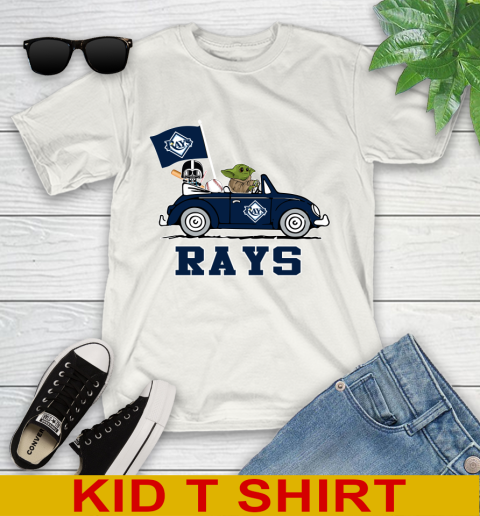 MLB Baseball Tampa Bay Rays Darth Vader Baby Yoda Driving Star Wars Shirt Youth T-Shirt