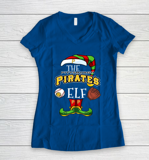 Pittsburgh Pirates Christmas ELF Funny MLB Women s V Neck T Shirt Tee For Sports