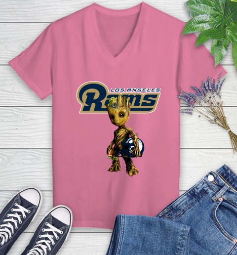 Los Angeles Rams NFL Football Groot Marvel Guardians Of The Galaxy Women's V-Neck T-Shirt 13