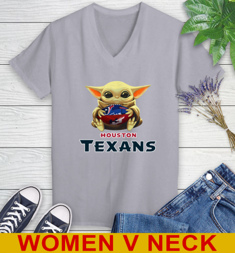NFL Football Houston Texans Baby Yoda Star Wars Shirt Women's V-Neck T-Shirt 5