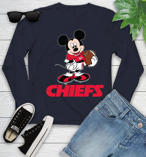 NFL Football Kansas City Chiefs Cheerful Mickey Mouse Shirt Youth Long Sleeve 3