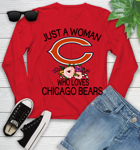 NFL Just A Woman Who Loves Chicago Bears Football Sports Youth Long Sleeve 8
