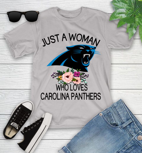 NFL Just A Woman Who Loves Carolina Panthers Football Sports Youth T-Shirt 10