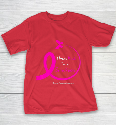 Womens Butterfly I Wear Pink I m A Survivor Breast Cancer Awareness Youth T-Shirt 7