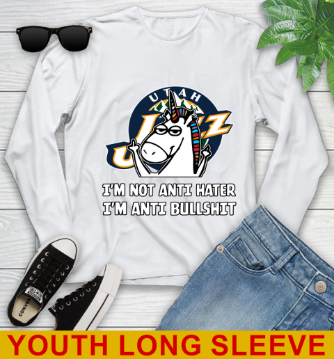 Utah Jazz NBA Basketball Unicorn I'm Not Anti Hater I'm Anti Bullshit Youth Long Sleeve