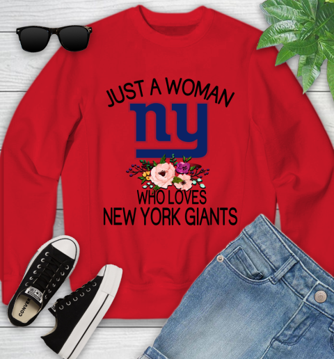 NFL Just A Woman Who Loves New York Giants Football Sports Youth Sweatshirt 5