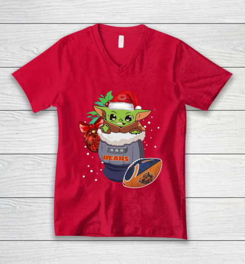 Chicago Bears Christmas Baby Yoda Star Wars Funny Happy NFL V-Neck T-Shirt 7