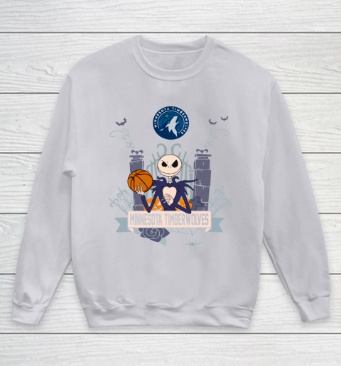 NBA Minnesota Timberwolves Basketball Jack Skellington Halloween Youth Sweatshirt 3