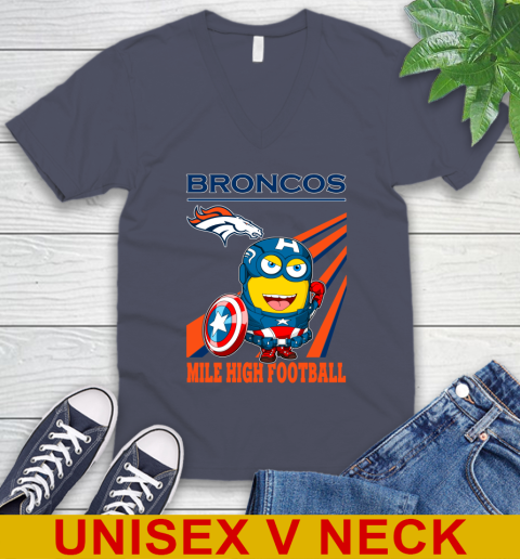 NFL Football Denver Broncos Captain America Marvel Avengers Minion Shirt V-Neck T-Shirt 7