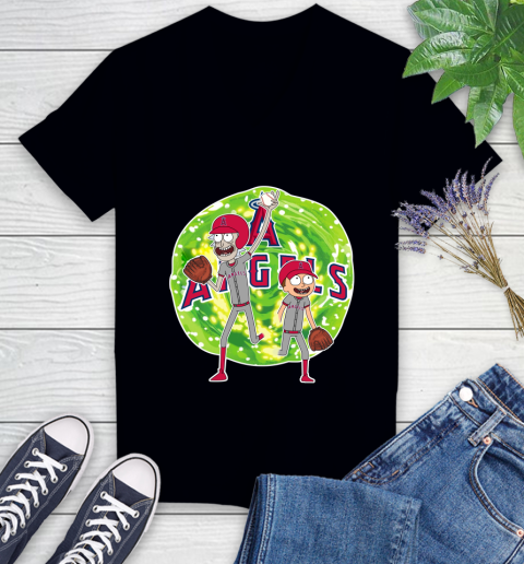 MLB Los Angeles Angels Rick And Morty Baseball Sports Women's V-Neck T-Shirt 2