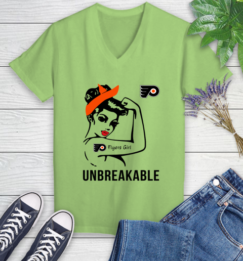 NHL Philadelphia Flyers Girl Unbreakable Hockey Sports Women's V-Neck T-Shirt 6