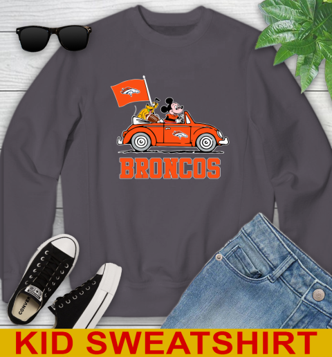 NFL Football Denver Broncos Pluto Mickey Driving Disney Shirt Youth Sweatshirt - Image 7