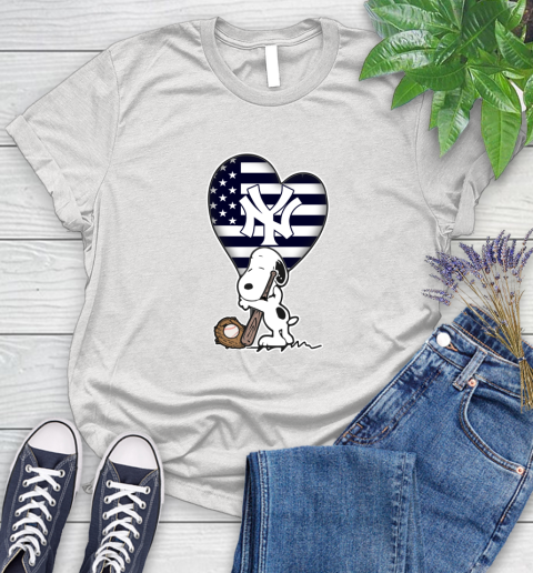 New York Yankees MLB Baseball The Peanuts Movie Adorable Snoopy Women's T-Shirt