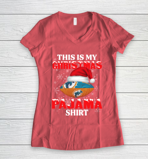 Miami Dolphins This Is My Christmas Pajama Shirt NFL Women's V-Neck T-Shirt 4