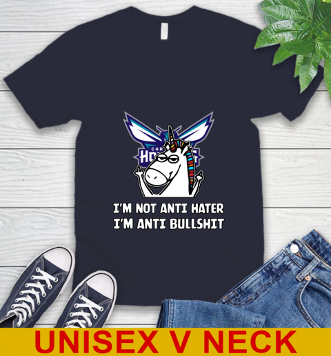 Charlotte Hornets NBA Basketball Unicorn I'm Not Anti Hater I'm Anti Bullshit V-Neck T-Shirt 3