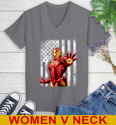 Milwaukee Brewers MLB Baseball Iron Man Avengers American Flag Shirt Women's V-Neck T-Shirt 11