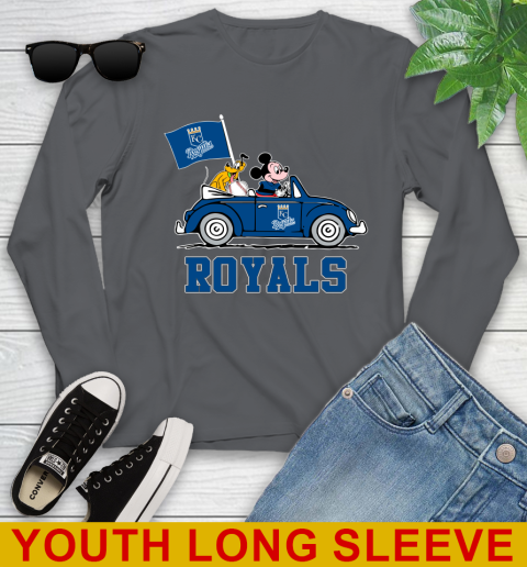 MLB Baseball Kansas City Royals Pluto Mickey Driving Disney Shirt Youth Long Sleeve 9